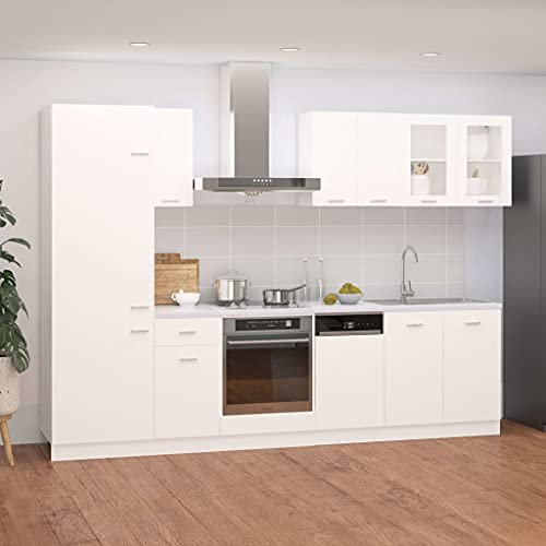 Hommdiy 8-TLG. Küchenzeile Weiß Holzwerkstoff Küchenschränke, Schrankkombinationen,küchenblock