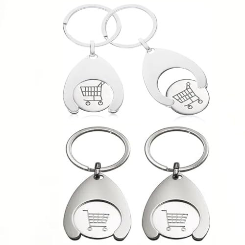 Kiuiom Einkaufswagen-Token,Auto-Schlüsselanhänger,Einkaufswagenchip,4 Stück Einkaufswagen-Schlüsselanhänger Metallmünzen Token-Schlüsselanhänger Trolley-Token Einkaufswagen-Tool
