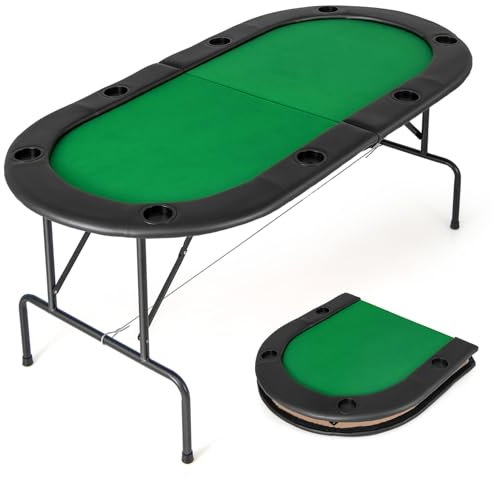 GYMAX Foldable Poker Table, 8-Player Portable Blackjack Texas Hold’em Poker Table with Cup Holders & Padded Rails, Octagon Poker Card Board Game Table for Party Casino