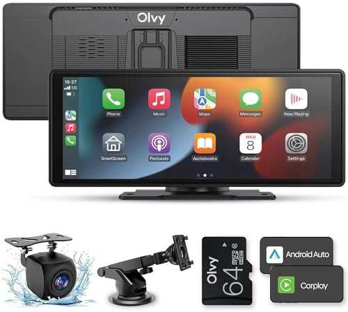 Olvy CarPlay Display – Boîtier Android Auto & CarPlay Sans Fil, Écran CarPlay Sans Fil 10.26 Pouces, Système Multimédia Automobile, Smart CarPlay Pro, Moniteur CarPlay, Écran Android Auto Avec Caméra