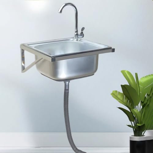 YCBTPS Évier Mural en INOX, Evier Buanderie À Une Cuve, Lavabo Commercial avec Accessoire, Station De Lavage des Mains Utilitaire, Evier Petit pour Extérieur Intérieur(38cmX33cm)