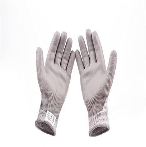 OXOAMP Graue, PU-beschichtete, schnittfeste Glas-Handschuhe,Gute Verschleiß-Widerwirkung(L)