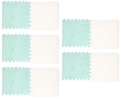 Zohisin 10pcs Plush Foam Interlocking Floor Mat Soft Anti Slip Cuttable Color Block Thickened Foam Tiles Area Carpet In Mint Green And White (Mint Green White)