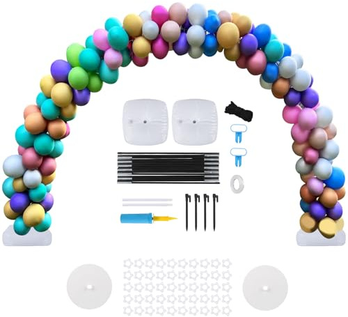 Wiederverwendbares Ballonbogen-Ständer-Set, komplettes Set mit 200 Luftballons und mit Wasser befüllbarem Sockel, verstellbarer Ballonbogenrahmen, 3 m breit und 2,7 m hoch, für drinnen und draußen