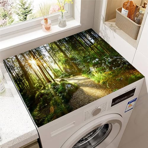 Highdi Abdeckung Waschmaschine und Trockner, Waschmaschinenabdeckung Stoff Kieselalge Universal Waschmaschinenauflage Rutschfest Zuschneidbar für Frontlader (50 * 60cm,Grüner Baum 8)