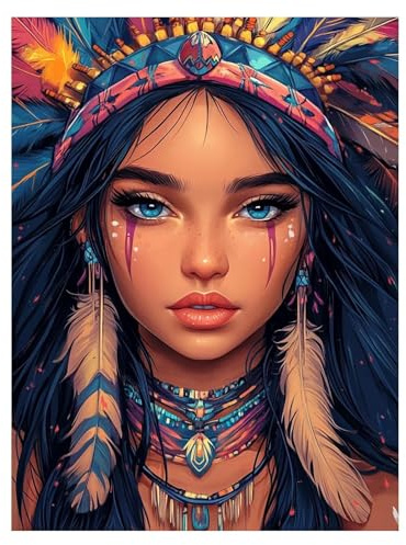 Indianer Malen Nach Zahlen Erwachsene, Malen Nach Zahlen auf Leinwand mit Pinsel und Acrylfarben 40x30cm DIY Basteln Erwachsene Leinwand Bilder Frau für Deko Wohnzimmer Geschenke für Frauen LSJ-6729