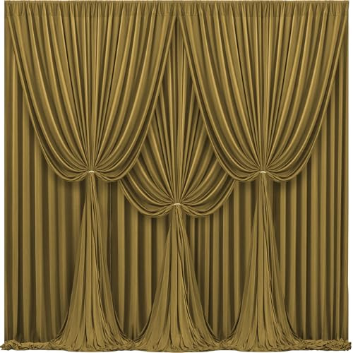 16x10FT Gold Brown Backdrop Curtains for Wedding Parties, Wrinkle Free Polyester Photography Backdrop Drapes for Wedding Baby Shower Birthday Parties Stage Background Stand Decorations 4x10ft,4 Panels