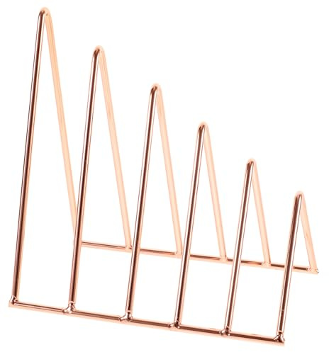 jojofuny Rose Gold Iron Book Holder Desktop Organizer Multifunctional Vinyl Record Stand Office Storage Rack for Books Magazines and Documents