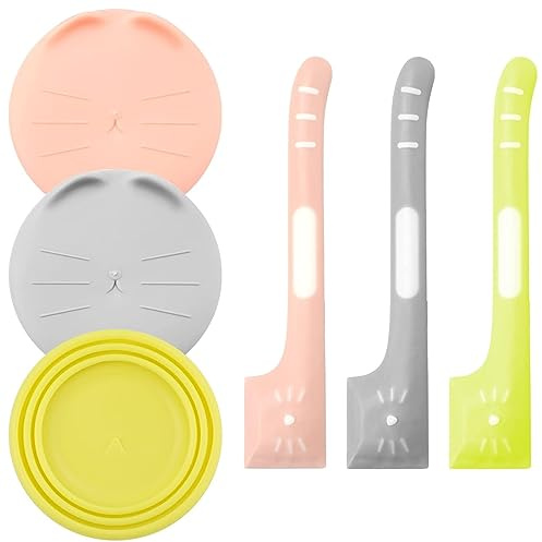 DabbOo 6er-Pack Katzenfutter Deckel Dosendeckel Katzenfutter Dosendeckel und Löffel Deckel für Katzenfutter Geeignet für Katzen und Hundefuttergläser und zur Aufbewahrung von Nassfutter