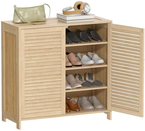HOMCOM Mueble Zapatero de Bambú Armario para Zapatos 80x35x80 cm Natural