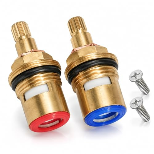Universal Ceramic Tap Cartridge – 1 Pair 1/4 Turn Brass Tap Valve Replacement – Ceramic Disc Mixer Tap Cartridge for Bathroom Basin Kitchen Sink and Shower Taps - Hot and Cold Tap Inserts