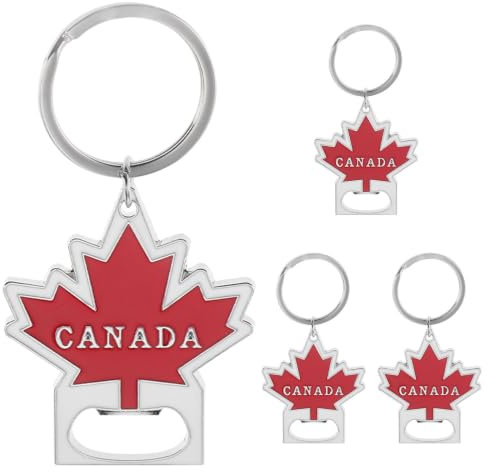 Porte-clés Ouvre-Bouteille Feuille d'Érable en Alliage de Zinc, Lot de 4 | Portable, Solide, Se Fixe aux Clés Paquet, Souvenir Canadien, Présent, Mariage, Maison