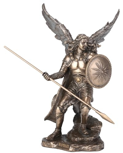 Unicorn Archangel Raphael God Has Healed Holding Shield and Spear Bronze Statue Figurine