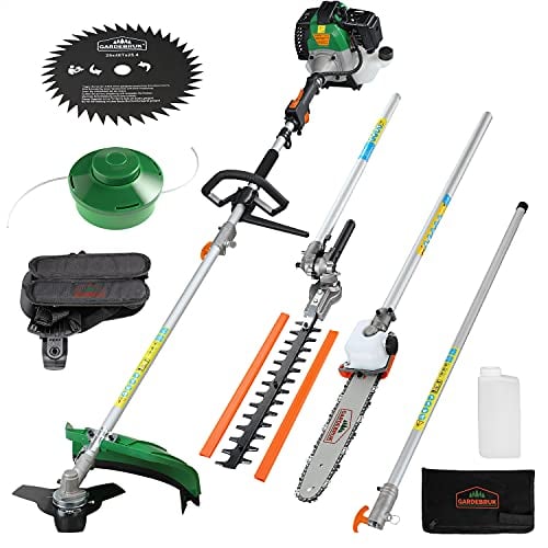 GARDEBRUK® Benzin Motorsense Freischneider 5 in 1 Heckenschere Rasentrimmer Hochentaster 2 PS Tragegurt verstellbar 1m Verlängerung