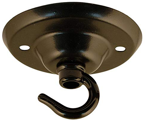 ElekTek Placa para techo 75 mm de diámetro con gancho y acabados metálicos y colores con recubrimiento de polvo + tornillos correspondientes. Para instalaciones de iluminación colgadas Negro Jet
