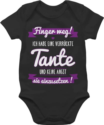 Shirtracer Baby Body Junge Mädchen - Ich habe eine verrückte Tante Lila - 6/12 Monate - Schwarz - babykleidung sprüche tante+baby-kleidung aunt aunty bodys babygeschenke babybody+tante tantes teyze