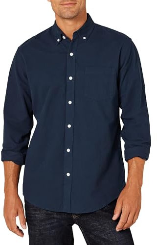 Amazon Essentials Men's Regular-Fit Long-Sleeve Pocket Oxford Shirt, Navy, L
