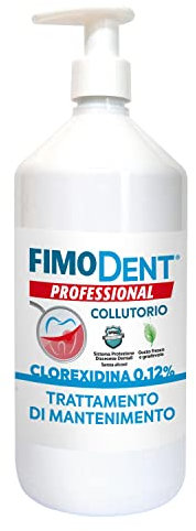 Fimodent Collutorio - Clorexidina 0.12% con SPDD (Sistema Protezione Discromie Dentali) e gradevole gusto menta - Trattamento antiplacca e antibatterico prolungato - 1000mL con dispenser.