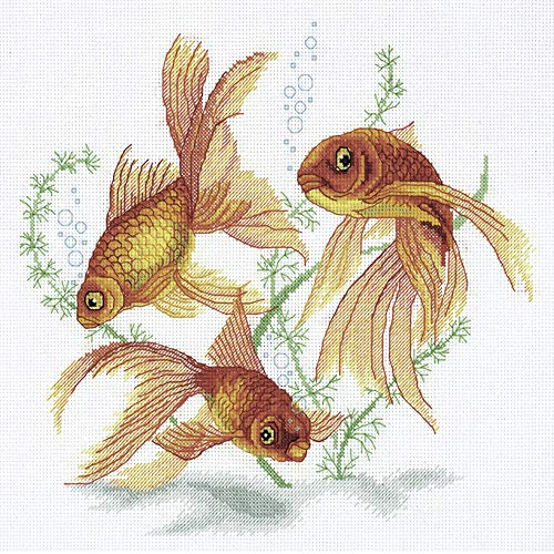 PANNA - Counted Cross Stitch Kit - Goldfish - R-7141-18 Count - Aida - 8.86 x 9.45 inch - DIY kit