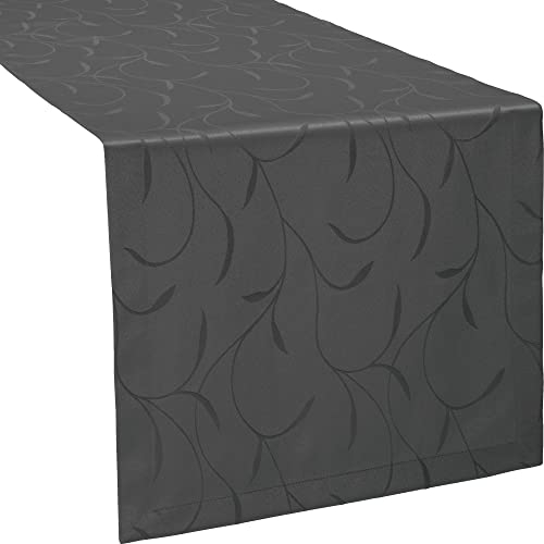 Erwin Müller Tischwäsche, Tischläufer Uni, Remscheid anthrazit Größe 40x130 cm - hochwertige Qualität mit Fleckschutz ausgerüstet und Kuvertsaum, Rankenmuster (weitere Farben, Größen)
