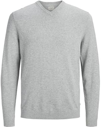 JACK & JONES Pull tricoté col en V pour Homme, Gris Clair moucheté, XXXL