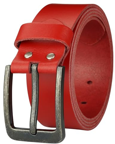 Gürtel Ledergürtel Damen Herren 4cm breit echtes Leder Handgemacht Jeansgürtel Rindleder MADE IN GERMANY NEU #4M520 (Rot, 100 cm Gesamtlänge 110 cm)
