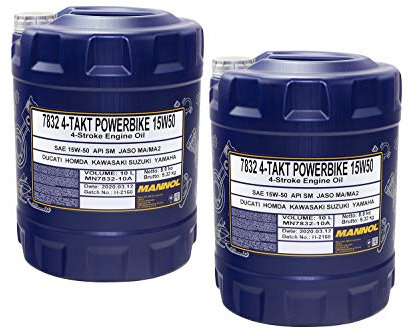 Motoröl MANNOL 15W-50 4- Takt Powerbike API SM 20 Liter für Aprilia Benelli Beta BM W Cagiva Cectek/Herkules Ducati Husqvarna KT M Malaguti Moto Guzzi MV Agusta MZ/MUZ Piag gio Royal Enfield Trium ph