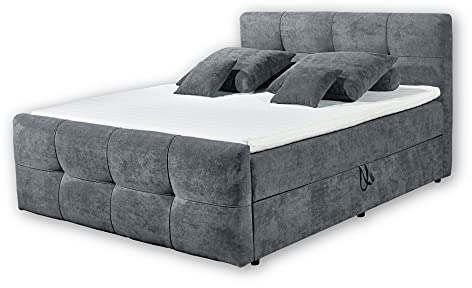 Stella Trading WINNIPEG 6 Polsterbett 180x200 mit Bettkasten, Anthrazit - Doppelbett mit 9-Zonen-Federkern Matratze und Kaltschaum Topper - 180 x 114 x 226 cm (B/H/T)