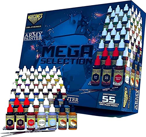Wargames Delivered The Army Painter Mega Selection Model and Miniature Paint Set-Model Paints for Plastic Models-Miniature Painting Kit with 55 Model Paints, Mixing Bottles, Mixing Balls and Brushes