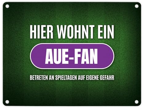 Hier wohnt ein Aue-Fan Metallschild mit Rasen Motiv Fußball Aue Tor Stadion Fan