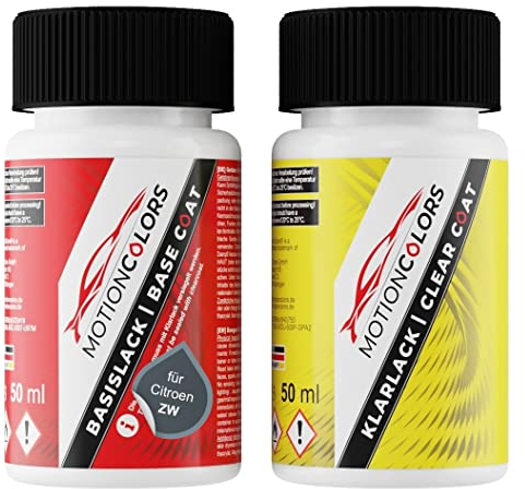 MOTIONCOLORS Gris Fer Nacre Metallic/Eisengrau Metallic ZW für Citroen Autolack Lackstift Set Basislack und Klarlack je 50ml