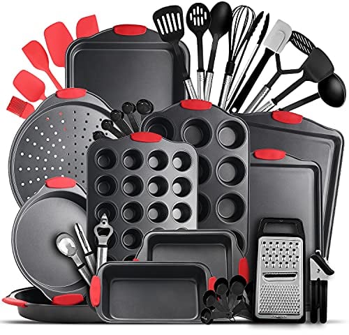 Eatex Baking Set, 39 Piece Premium Baking Set, Nonstick Bakeware Sets BPA Free, Cookie Sheets for Baking Nonstick Set, Steel Baking Sheets for Oven with Muffin Pan, Cake Pan & Kitchen Utensils - Black