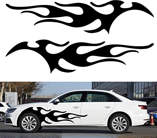 Mioloe 2 STÜCKE Karosserie Aufkleber Große Flamme Grafik Aufkleber Autotür Dekoration Aufkleber Auto Styling Außenzubehör (120 * 30 cm) (Schwarz)