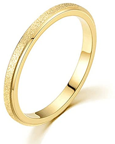 Gualiy Verlobungsring Damen, Eheringe aus Edelstahl mit 2MM Matt Oberfläche Ring für Damen Gold, Größe 45 (14.3)