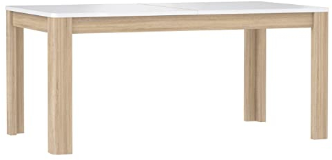 Newroom Esstisch Sonoma Eiche und Weiß Hochglanz Ausziehbar Skandi Modern - 160x72,7x90 cm (BxHxT) - Tisch Esszimmertisch Küchentisch - [Kendra.Nine] Wohnzimmer Küche Esstisch Wohnstube