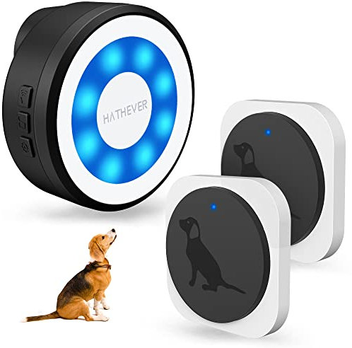 Hathever Dog Bell for Door Potty Training, Wireless Doggie Door Bell Operating at 1000 Feet with Chew Resistant IP65 Waterproof Touch Button, 4 Notification Modes
