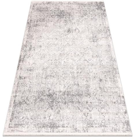 rugsx DISTIN 0200A grau/hellgrau/weiß moderner Teppich für das Zimmer, Wohnzimmer, Schlafzimmer, Rauten, Rahmen, Vintage, Fransen 140x190 cm