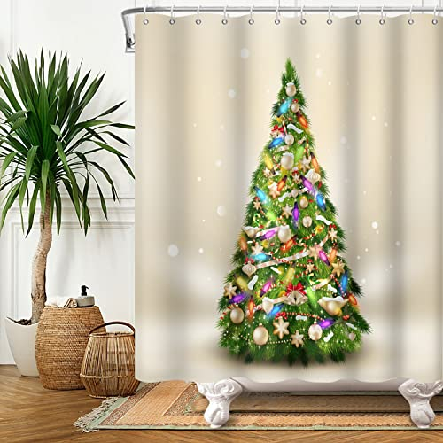 SDOTPMT 122x183cm Weihnachten Baum Duschvorhang Fröhlich Weihnachten Schneeflocke Weihnachten Bälle Badevorhang Ferien Geschenk für Kinder Badewannenvorhang für Badezimmer Polyester mit Haken