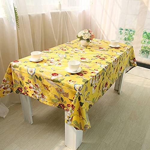 EHOMERY Nappe Rectangle Table Basse Nappe Coton Grande Taille Magnolia Nappe pour Table Basse Verre Nappes Rectangle Jaune Décoration De Protection De Table 140X180Cm