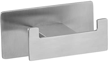 WENKO Turbo-Loc Duo Genova Matt Wall Hook, Decorative Double Bath Hook Made of Stainless Steel for Towels or Bathroom Utensils, Fixes Without Drilling, Rustproof, (W x H x D): 8.9 x 4.4 x 5.4 cm
