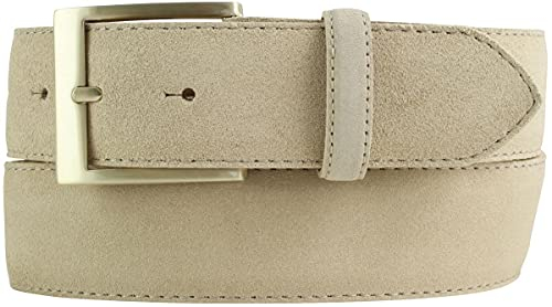 BELTINGER Jeans-Gürtel aus Veloursleder mit goldener Gürtelschnalle 4 cm | Velour-Ledergürtel 40mm | Herren-Gürtel Wildleder-Gürtel 4cm | Beige 105cm