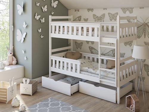 Horten Etagenbett/Stockbett Bielefeld3 mit Rausfallschutz und Schubladen für 2 Kinder - 80 cm x 200 cm - grau