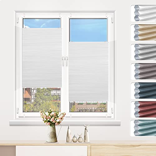 Homland Wabenplissee Plissee ohne Bohren Verdunkelung Klemmfix Thermo Verdunklungsplissee Weiß B50 x H120 cm,Thermoplissee ohne Bohren für Fenster, Sonnen, Sicht & Schallschutz Wärmeisolierung