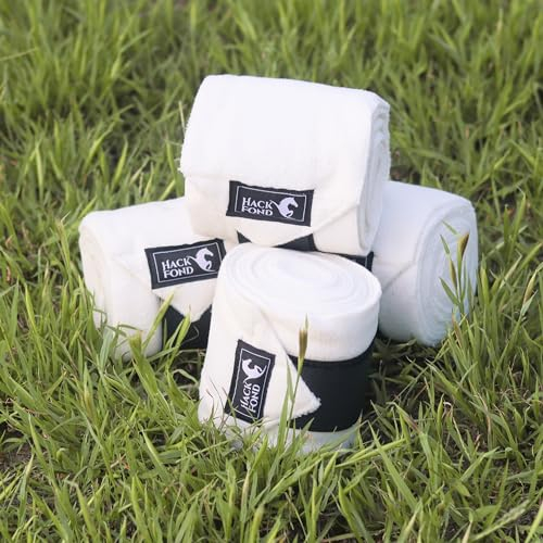 HackFond Pferde-Polo-Beinbandagen, 3 m lang, Fleece-Polobandagen für Pferde, 4er-Set, Pferdebeinbandagen, Stallbedarf, Reitstiefel, Pferdebeinschutz, Perlweiß