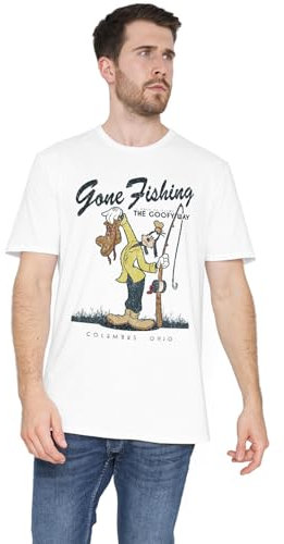 Cotton Soul Disney Mickey & Friends Goofy Gone Fishing Unisex T Shirt, White, X-Large