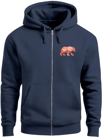 Neverless® Zip Hoodie Herren Sweatjacke mit Kapuze Print Aufdruck Motiv Zipjacke Männer Fashion Streetstyle Navy 4XL