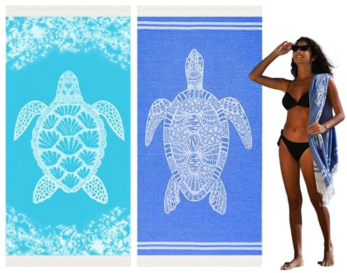 Haleey 2 Pack Turkish Cotton Beach Towel Lightweight Absorbent Quick Dry Bathroom Bath Pool Swim Towels Extra Large Oversized Sand Free Towel Beach Accessories Essentials Cloud Gift for Adults