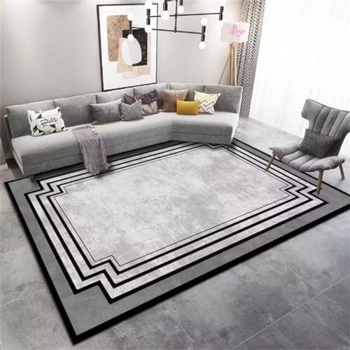 RUGMRZ Outdoor Teppich Wohnzimmer Teppich Klassischer Orientteppich Rechteckiger Hellgrauer Teppich Waschbarer Teppich 40X60Cm Schwarz