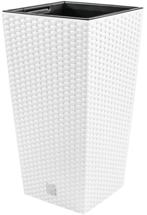 magubo Blumentopf Hoch: Stilvoller Blumentopf mit Blumenkübel, Inkl. Einsatz, Ideal als Pflanztopf oder Übertopf, Für Innen und Außen, Rattan-Optik in Premium-Qualität (Weiß, 225)