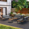 Merax Gartenmöbel Set 5-6 Personen, Lounge Sitzgruppe Outdoor mit Sofatisch, Ecksofa aus verzinktem Eisen & Massivholz, für Garten Balkon Terrasse, inkl. Kissen, wetterfest Gartenlounge, Grau